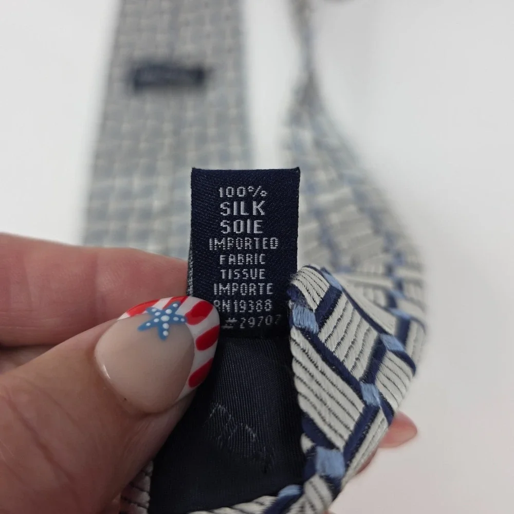 Nautica Tie Mens Silver Blue Geometric Silk Woven Designer Classic Luxury